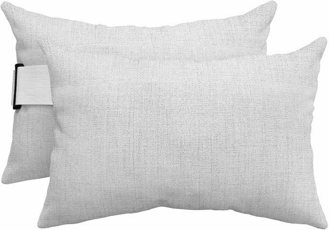 Pack of 4 Outdoor Lumbar Pillow Covers 12x20 Inch, White Burlap Texture Waterproof Throw Pillow Covers Set, Farmhouse Vintage White Indoor&Outdoor Decorative Cushion Cases for Patio Porch Beach