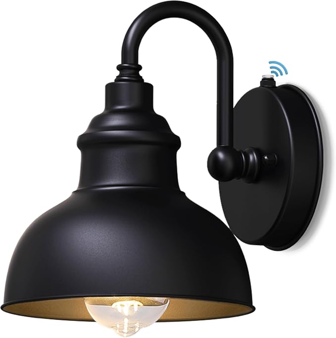 Barn Light Gooseneck Light- Dusk to Dawn Farmhouse Outdoor Lighting, 1-Light Outdoor Gooseneck Lighting with Sensor Farmhouse Wall Sconce for Patio Porch Garage (7.08" Diameter, 1pc) | Black, 1-Light Outdoor Gooseneck Lighting, With Sensor, Farmhouse W...