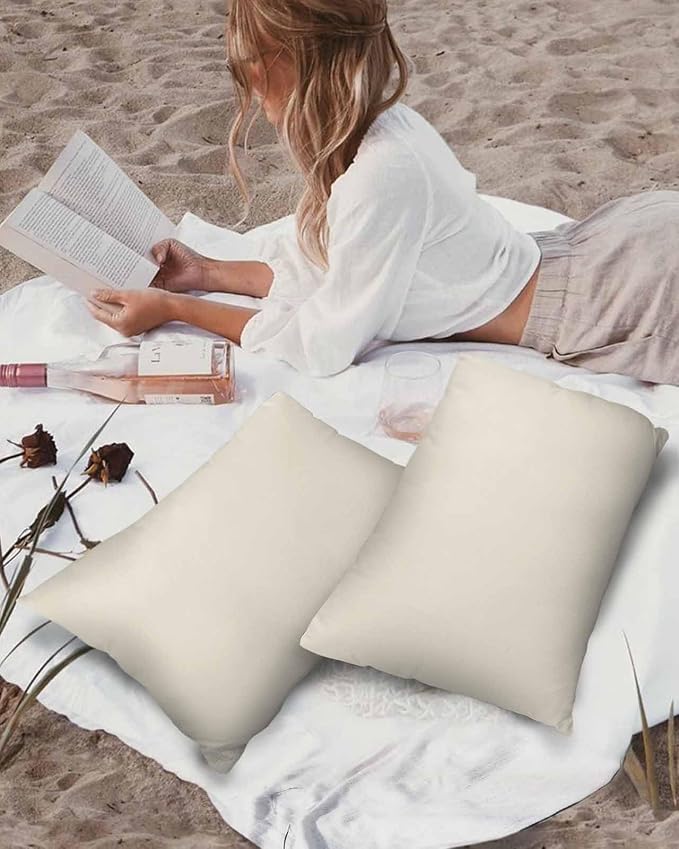 Outdoor Waterproof Throw Pillow Covers Set of 2 Cream Lumbar Pillowcases 20x12 Inches Solid Color Patio Decorative Pillows Cushion Case Patio Pillows for Couch Bed Chair Garden