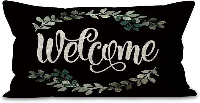 welcome 12x20 pillow Cover,porch decor,outdoor pillows,outdoor pillow covers,outdoor throw pillows, Farmhouse Porch Deco,patio pillows,outdoor pillows for patio furniture(Black)