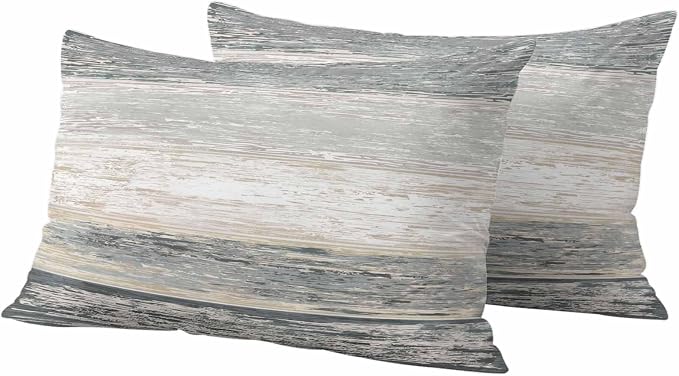 Outdoor Waterproof Throw Pillow Covers, Vintage Black Grey Decorative Pillow Cases, Farmhouse Barn Wooden Striped Couch Pillow Protector Patio Sofa Cushion Covers Replacement 20"x12" 2 Pack