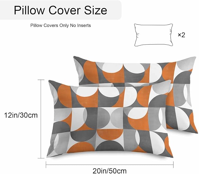 Vandarllin Outdoor Throw Pillows Covers 20x12 inch Set of 2 Waterproof Mid Century Geometric Decorative Zippered Cushion Covers for Patio Furniture, Abstract Modern Orange Lumbar Pillowcases