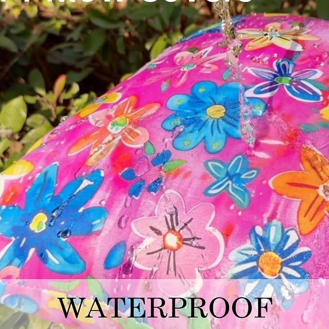 ONWAY Outdoor Floral Pillow Covers 18X18 inch Set of 2 Waterproof Yellow and Blue Flowers Pink Decorative Throw Pillowcases for Patio Furniture Garden Spring Summer Cushion Cover
