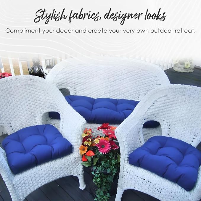 RSH DECOR: Tufted U-Shapes & Lumbars 2 of Each | 22" x 22" & 20" x 12" | Water-Resistant Spun Fabric | Outdoor Wicker Cushions & Support Pillows for Patio Furniture | Navy