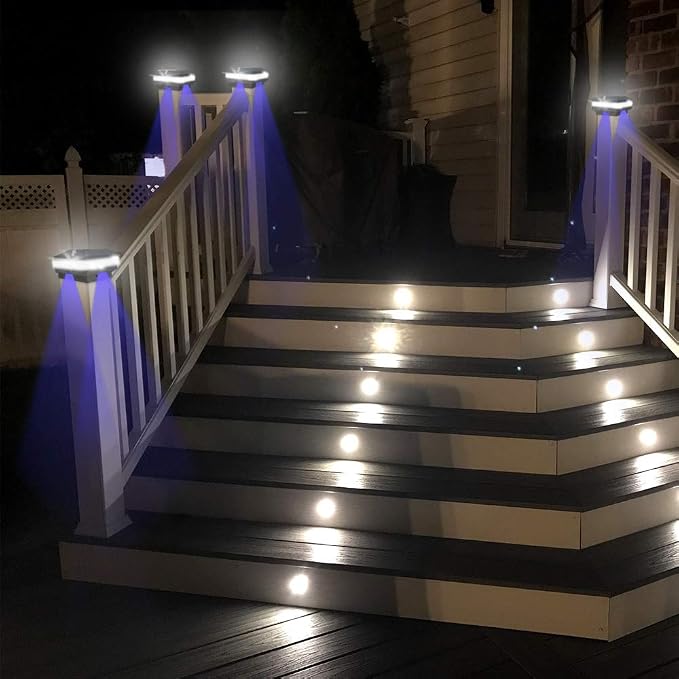 Solar Post Cap Lights Outdoor, 52 LEDs 160LM 6000K Cool White, 1 Pack Black | IP65 Waterproof Fence Post Lights, Compatible with 4x4 5x5 Wooden Posts, Fit for Patio Garden Yard Porch