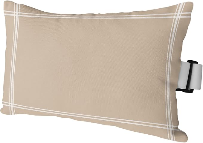 T&H XHome Outdoor Pillow for Chaise Lounge Chair, Solid Color Light Khaki Waterproof Headrest Pillow Lumbar Pillows with Insert & Adjustable Elastic Strap for Beach, Poolside, Patio, Office (1 Pack)