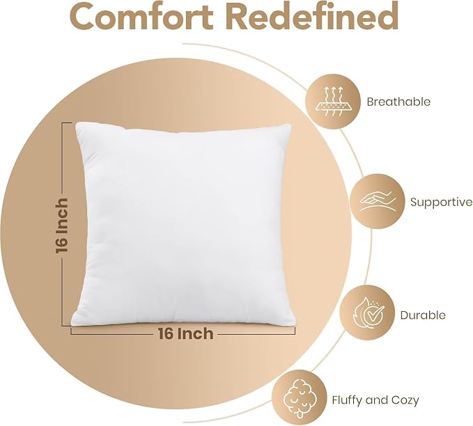 Utopia Bedding 16x16 Outdoor Pillows, Water Resistant Throw Pillows, 2-Pack | Outdoor Throw Pillows, Water Repellent, Decorative Pillow for Patio Furniture & Porches, Plush & Supportive, Pack of 2, White