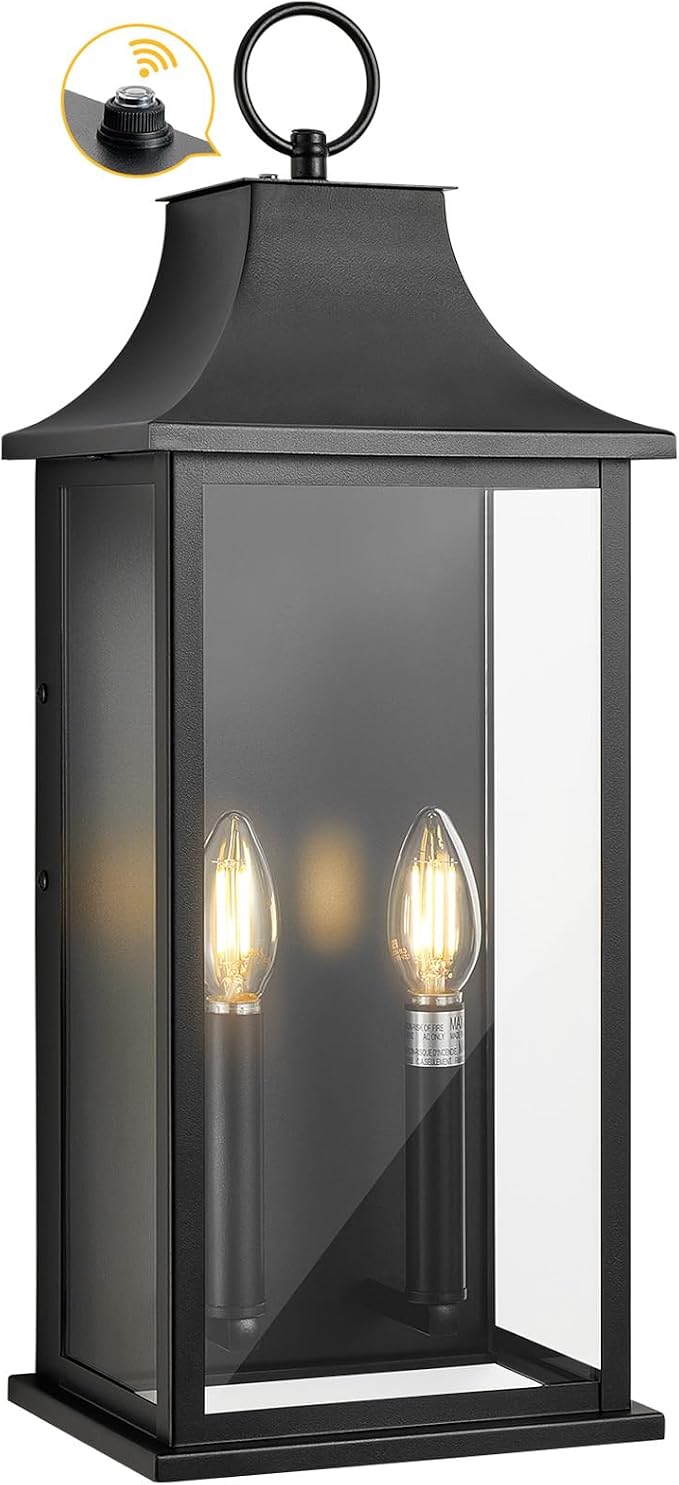 21In Outdoor Wall Light Fixture Wall Mount Dusk to Dawn Exterior Lighting Fixtures, Outside Light Fixtures for House Front Door Porch Coach Garage Lights Outdoor Wall Black E12 Socket