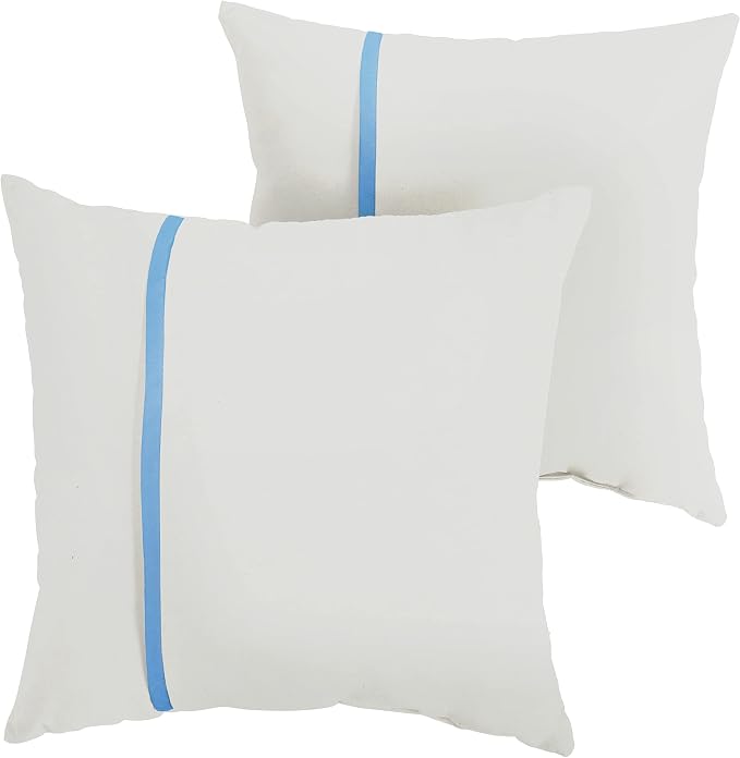 Sorra Home Indoor Outdoor Sunbrella Square Pillows, Set of 2, 20x20, Canvas Natural Ivory & Capri True Blue