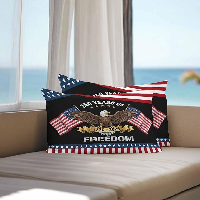 250 Years Anniversary Outdoor Waterproof Throw Pillow Covers 20x12 Set of 2, American Flag Eagle Independence Day Decor Pillowcases Cushion Pillowcase for Couch Sofa Patio Outside Pillow Protector