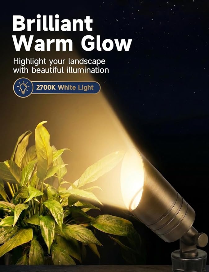 MALORY Brass Landscape Spotlight,12V AC/DC Low Voltage LED Landscape Lighting,Hard Wired Spot Up Light for Garden,Patio and Yard (S05-Bronze, 1-Pack with Bulb)