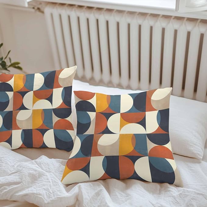Vandarllin Outdoor Throw Pillows Covers 16x16 inch Set of 2 Waterproof Mid Century Geometric Decorative Zippered Cushion Covers for Patio Furniture, Abstract Modern Lumbar Pillowcases