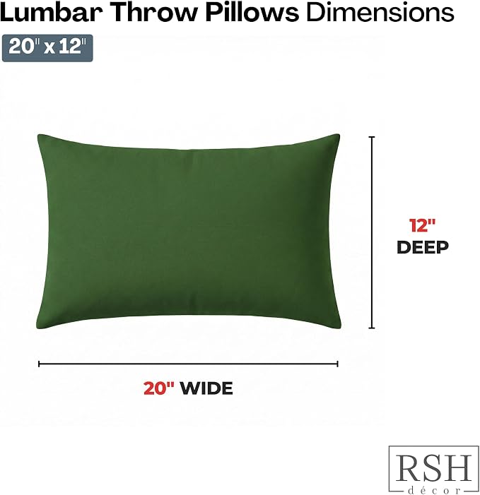 RSH DECOR: Outdura Lumbar Throw Pillows Set of 2 | 20" x 12" | Water and Fade-Resistant Performance Fabric | Outdoor Pillow Covers with Down-Alternative Inserts | Made in USA (Clover Green)