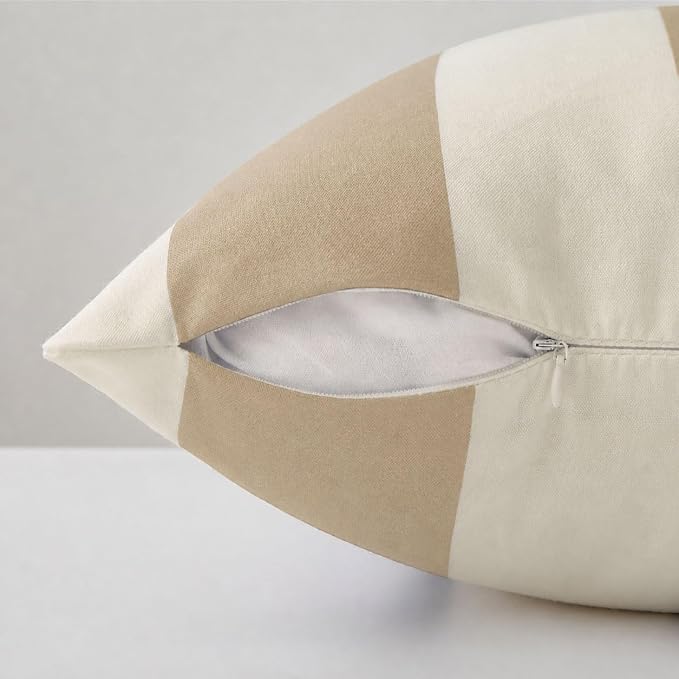 Allorry Outdoor Pillow Covers 20x20 Light Brown Striped Outdoor Decor 07L20 | Striped Pillow Covers|for Spring Summer Outdoor Waterproof Garden Patio Furniture Sofa Bed Home Decor
