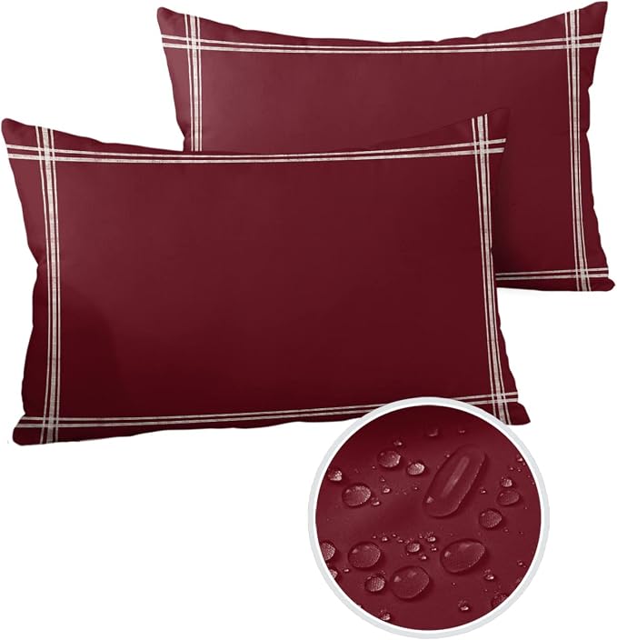 Outdoor Throw Pillow Cover Burgundy Red Simple Solid Color Waterproof Cushion Covers 2 Pack Minimalist Art Dark Maroon Pillow Cases Home Decoration for Patio Garden Couch Sofa