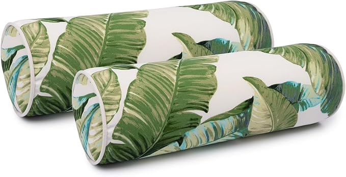 Sherry Kline Tropical Leaves Set of 2 Neckroll Bolster with Foam Insert