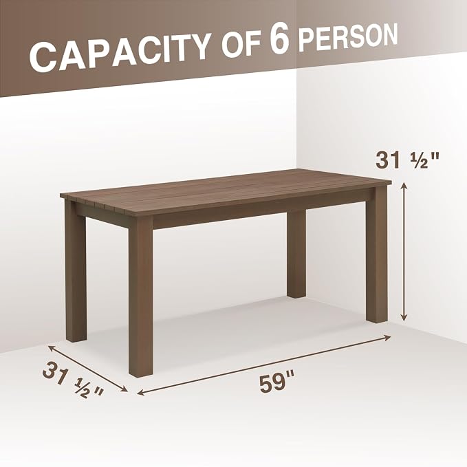 Outdoor Dining Table & Bench Set for 6, 59" Rectangle Poly Lumber Table + 2 Three-Person Backless Benches, Weatherproof HDPE Patio Furniture Set, Anti-Fade, for Garden, Backyard, Porch & Park