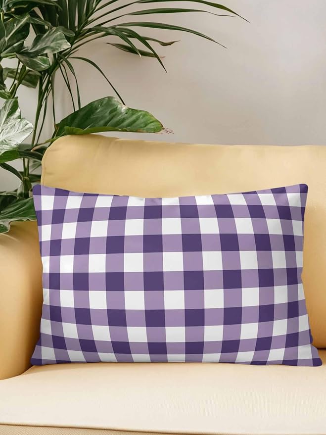 Waterproof Outdoor Pillow 1 Pack Purple Buffalo Plaid Decorative Throw Pillows Cover & Insert 20x12 Inch Lumbar Pillowcase Check Lines Pillows for Couch Sofa Bed Patio Furniture Indoor Outdoor