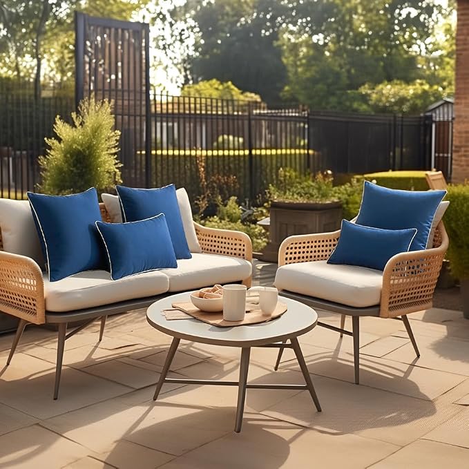 MIULEE Outdoor Waterproof Pillow Covers 12x20 Navy Blue Pack of 2 | Decorative Farmhouse Throw Pillow Covers with Piping,Square Solid Color,Patio Furniture,Summer Couch Tent Sofa Living Room