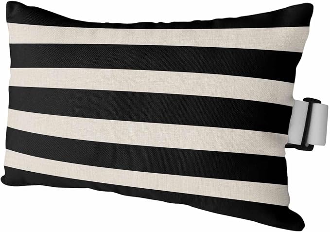 Modern Stripes Lines Outdoor Head Pillows for Recliner Lounge Chair,Pack of 1 Waterproof Throw Pillow Cushion Cases with Insert&Elastic Strap,Vintage Black and White Neck Pillow for Patio Beach