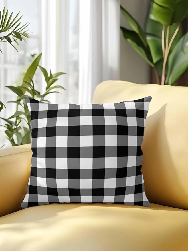 Waterproof Outdoor Pillow 1 Pack Black Buffalo Plaid Decorative Throw Pillows Cover & Insert 18x18 Inch Pillowcase Check Lines Square Pillows for Couch Sofa Bed Patio Furniture Indoor Outdoor