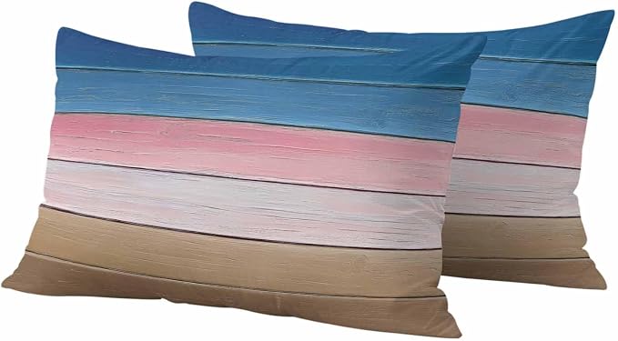 Outdoor Waterproof Pillow Covers for Patio Blue Pink Wood Grain Decorative Throw Pillow Cover Brown Ombre Wooden Pillowcases Set of 2 Cushion Case for Sofa Couch Chair 12x20 Inch