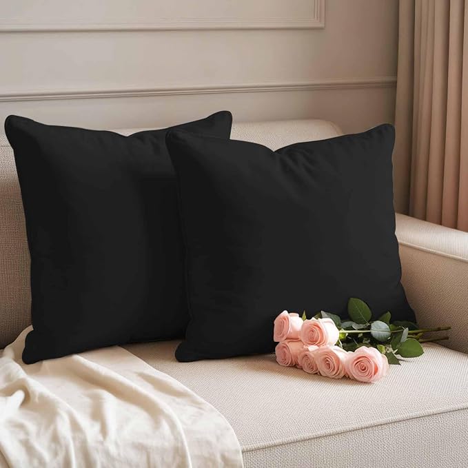 Outdoor Pillow Covers 24 x 24 Inches, Black Pure Color Waterproof Throw Pillow Cover Set of 2, Aesthetics Contemporary Luxury Decorative Square Cushion Covers for Patio/Couch/Garden