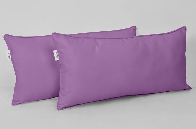 Indoor/Outdoor Polyester Fabric Lumbar Pillow Cover, All-Weather Waterproof Rectangular Cushion Case for Patio Furniture, 12 x 20 Set of 2 -Lavender