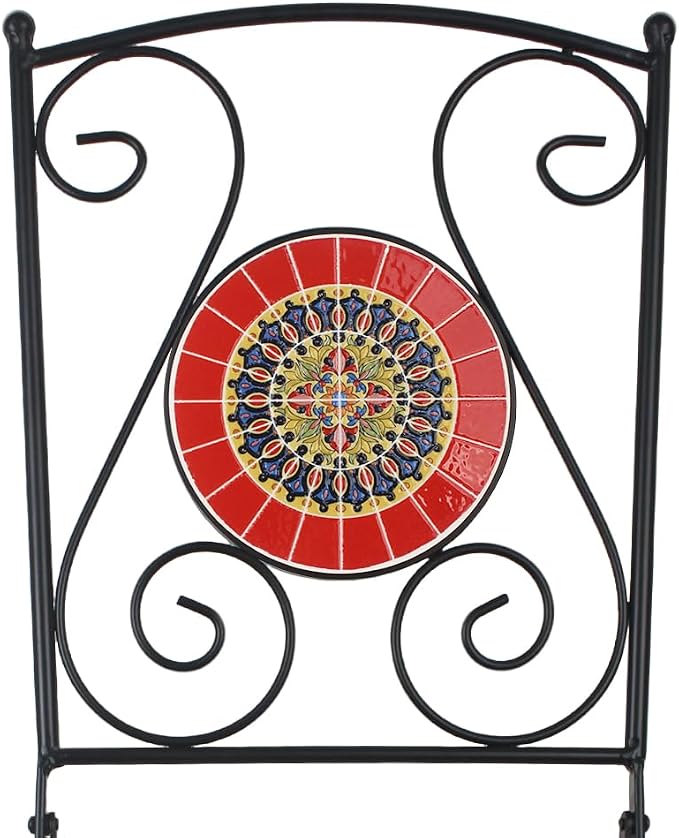 Folding Patio Chairs Set of 2 Mosaic Bistro Chair Outdoor Seating | Garden Patio Furniture Seating Heavy Duty Metal Frame Dining Chairs for Lawn Yard Balcony Porch Backyard Poolside