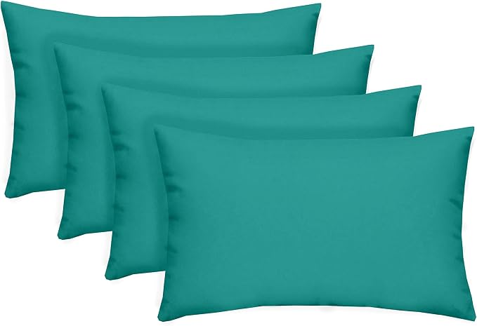 RSH Décor: Set of 4 Lumbar Throw Pillows | Indoor/Outdoor All Weather Polyester Fabric | Decorative Accent Cushions for Patio Furniture | Reversible | 20” x 12" | Cancun (Blue, Green)