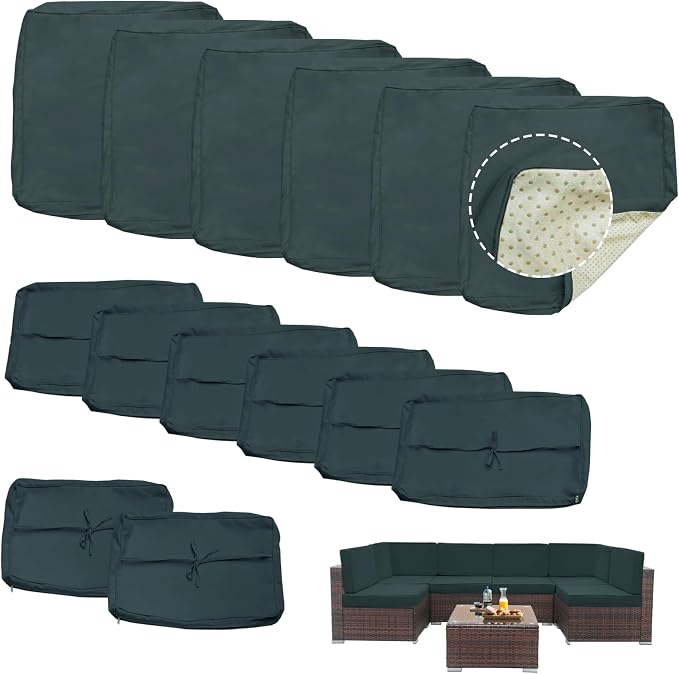 14 Piece Outdoor Patio Cushion Covers, Dark Grey | Replacement, Cushion Slipcovers, Water-Resistant, With Zipper
