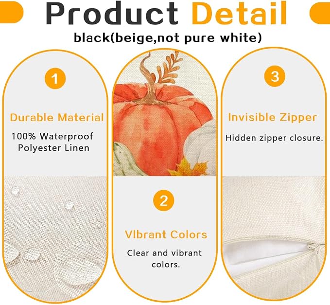 RABUSOFA Fall Pillow Covers 12x20 Inch Set of 2 Thanksgiving Autumn Orange White Teal Pumpkin Maple Leaf Lumbar Harvest Outdoor Waterproof Throw Cushion Cases Fall Decorations for Home Couch Patio