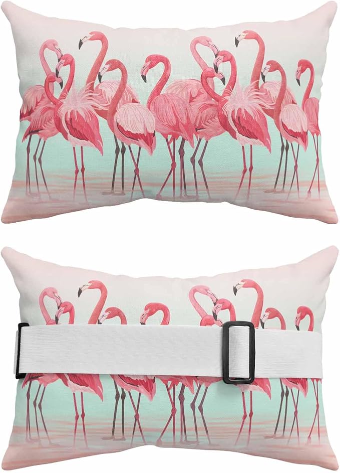 Pack of 4 Outdoor Lumbar Pillow Covers 11x16 Inch, Pink Flamingo Waterproof Throw Pillow Covers Set, Summer Tropical Flamingo Hawaii Animals Indoor&Outdoor Cushion Cases for Patio Porch Beach