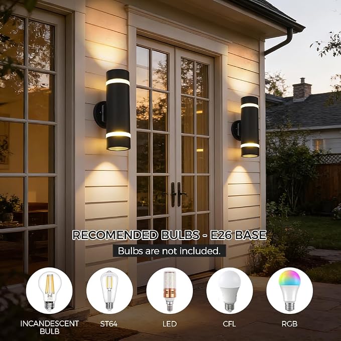 13" Stainless Steel Modern Outdoor Wall Sconce Cylinder Porch Light | E26 Base,UL listed,Black Up and Down Lights Outdoor Exterior Lighting Fixture for House Garage Patio Porch Garden