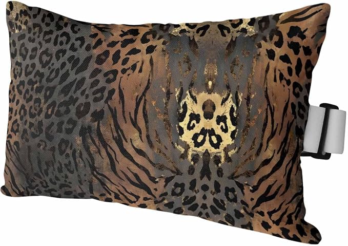 Brown Black Leopard Print Outdoor Chaise Lounge Head Pillow with Insert,Vintage Animals Skin Fur Pattern Waterproof Headrest Lumbar Pillow Cusion Cover with Elastic Strap for Recliner,11"x16" 1PCS