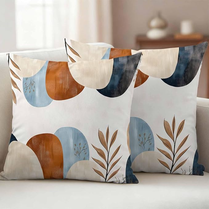 Bohemian Nordic Outdoor Waterproof Throw Pillow Covers Set of 2, 16"x16", Simple Colorful Abstract Leaves Decorative Pillow Covers Outside Cushion Case for Patio Porch Garden