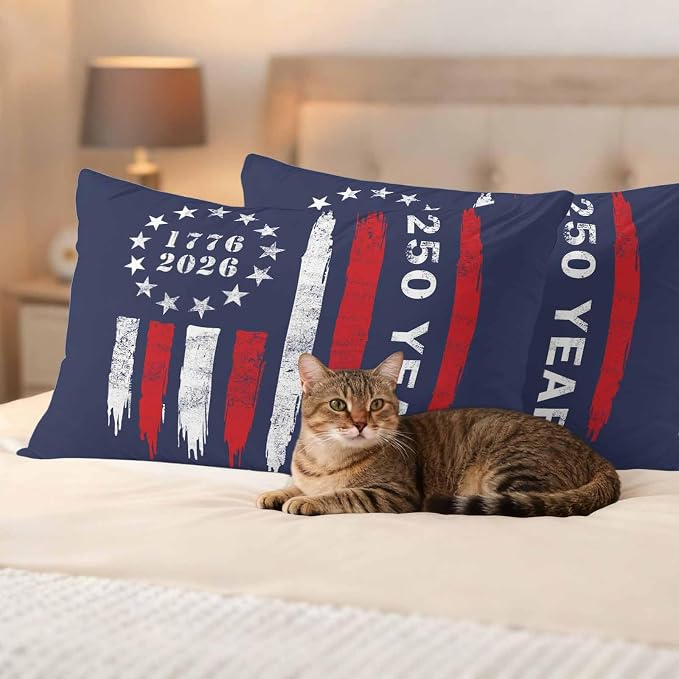 250 Years America Outdoor Pillow Covers 20"x12" Set of 2, Waterproof Throw Pillow Covers for Patio Furniture, USA 250th Anniversary Red White Blue Decorative Cushion Covers for Porch