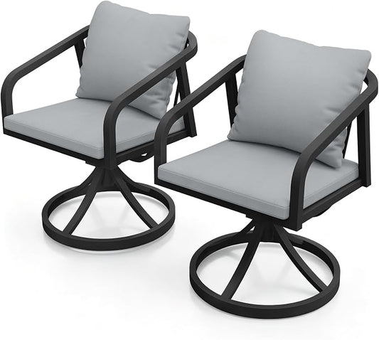 2 Pieces Swivel Patio Chairs, Never-Rust Aluminum Outdoor Dining Chairs with Removable Cushions, Ergonomic Patio Dining Chairs with Wraparound Seating Design for Poolside, Deck, Porch, Black