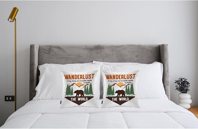 Swono Bear Cozy Pillowcase Cushion Cover, Forest Adventure Bear Wanderlust Sign Decorative Throw Pillows Covers Outdoor Pillow Case for Home Office Dorm Sofa Picnic Car 18" X 18", 2 Pack