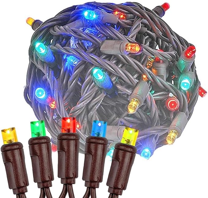 Novelty Lights 34ft 100 LED Multicolor Christmas String Lights, Brown Wire