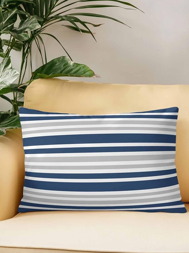 Outdoor Waterproof Throw Pillows Classic Modern Striped Patio Pillows,Decorative Pillow Covers with Insert,Pillow Cushion Case for Garden Couch Sofa Grey White Navy Blue