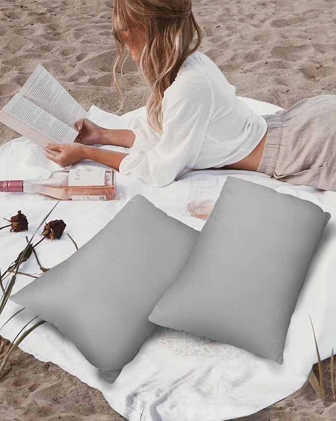 Outdoor Waterproof Throw Pillow Covers Set of 2 Gray Lumbar Pillowcases 20x12 Inches Simple Style Patio Decorative Pillows Cushion Case Patio Pillows for Couch Bed Chair Garden