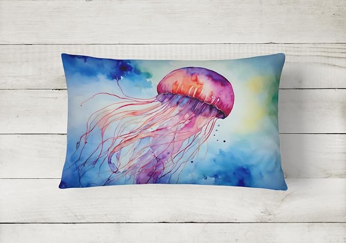 Caroline's Treasures DAC2792PW1216 Jellyfish Throw Pillow Machine Washable, Indoor Outdoor Decorative Pillow for Couch, Bed or Patio, 12HX16W