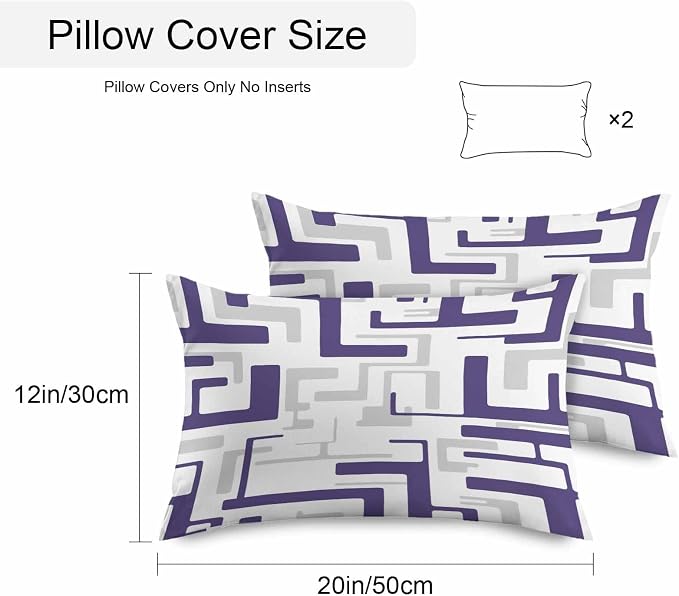 Vandarllin Outdoor Throw Pillows Covers 20x12 inch Set of 2 Waterproof Purple Geometric Stripes Decorative Zippered Cushion Covers for Patio Furniture, Modern Abstract Lines Lumbar Pillowcases