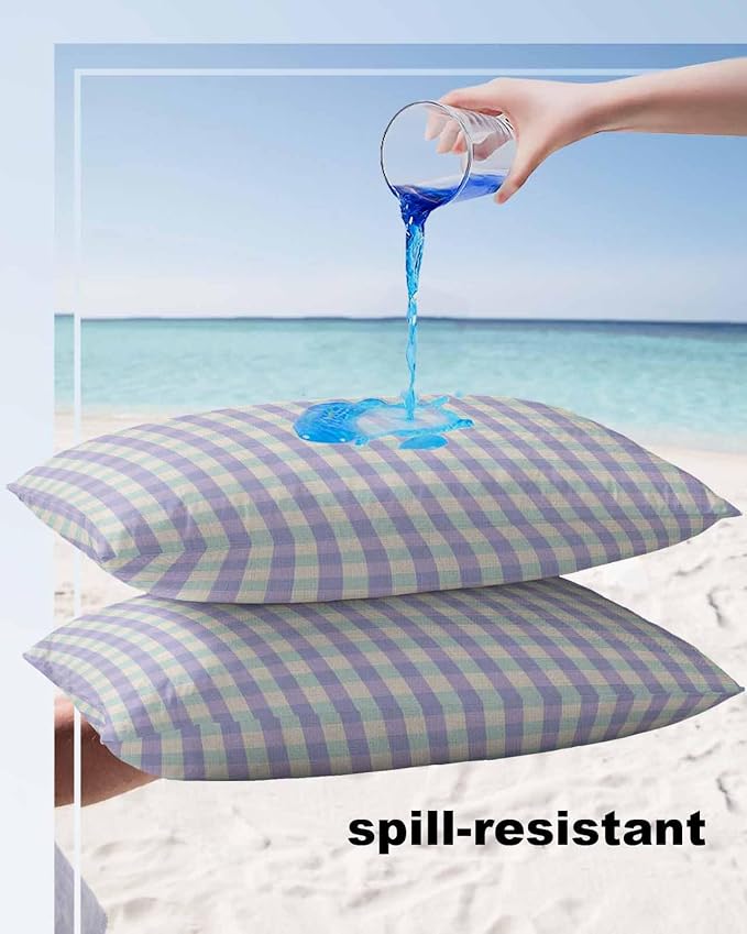 Outdoor Waterproof Throw Pillow Covers Set of 2 Purple Buffalo Plaid Lumbar Pillowcases 20x12 Inches Linen Classic Checked Patio Decorative Pillows Cushion Case Patio Pillows for Couch Bed Garden
