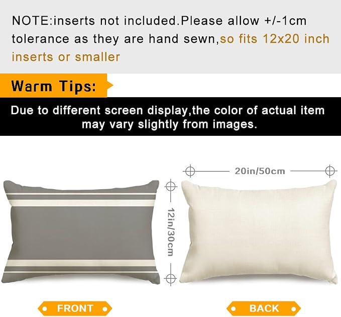 Outdoor Pillows Covers 12x20 Waterproof,Grey and Beige Set of 4(No Insert) | for Covered Patio Furniture Sunbrella,No Insert Just Covers,Fit 12x20 inch Inserts or Smaller,Durable Polyester,Boho Lumbar