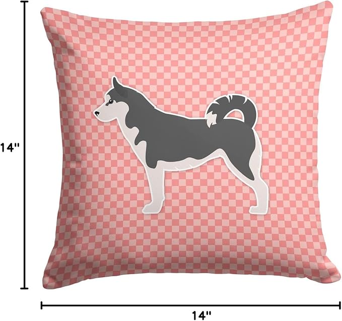 Caroline's Treasures BB3680PW1414 Siberian Husky Checkerboard Pink Fabric Decorative Pillow Machine Washable, Indoor Outdoor Decorative Pillow for Couch, Bed or Patio, 14Hx14W