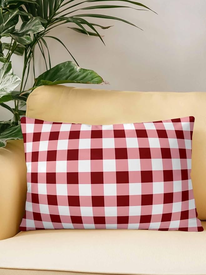 Waterproof Outdoor Pillow 1 Pack Red Check Buffalo Plaid Decorative Throw Pillows Cover & Insert 20x12 Inch Lumbar Pillowcase Check Lines Pillows for Couch Sofa Bed Patio Furniture Indoor Outdoor