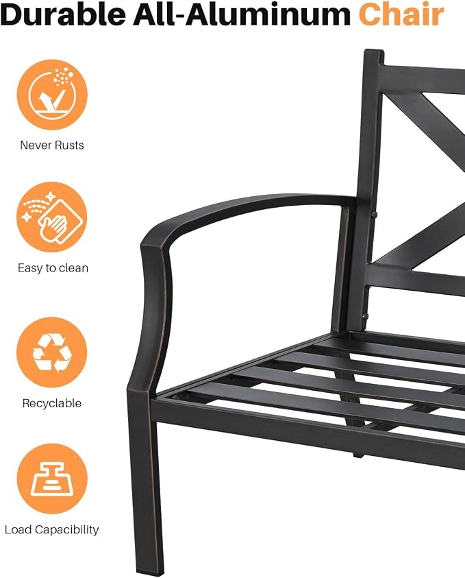 3-Piece Patio Furniture Set, Never-Rust Aluminum Swivel Patio Sofa Set with 2 Swivel Armchairs and Side Table, Patio Conversation Set with Cushions for Porch, Backyard, Poolside, Dark Bronze