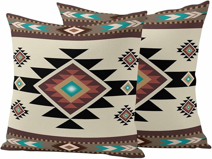 Southwest Geometric Waterproof Outdoor Pillow Covers 20''x20'' Set of 2, Brown Mexican Aztec Boho Tribal Patio Furniture Cushion Covers for Chairs, Decorative Pillow Cases for Garden/Pool/Beach